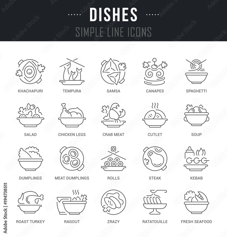 Set Vector Line Icons of Dishes.
