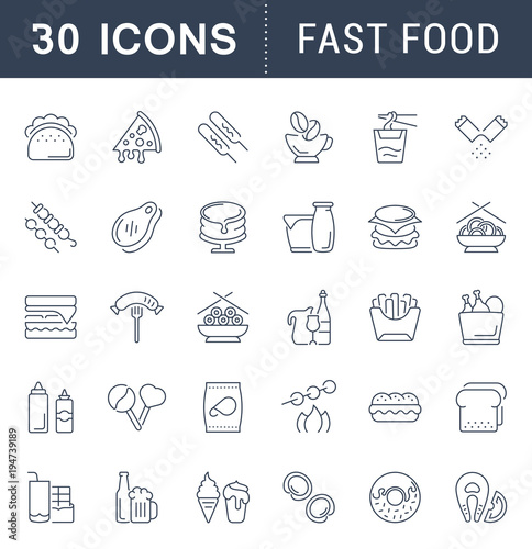 Set Vector Line Icons of Fast Food.