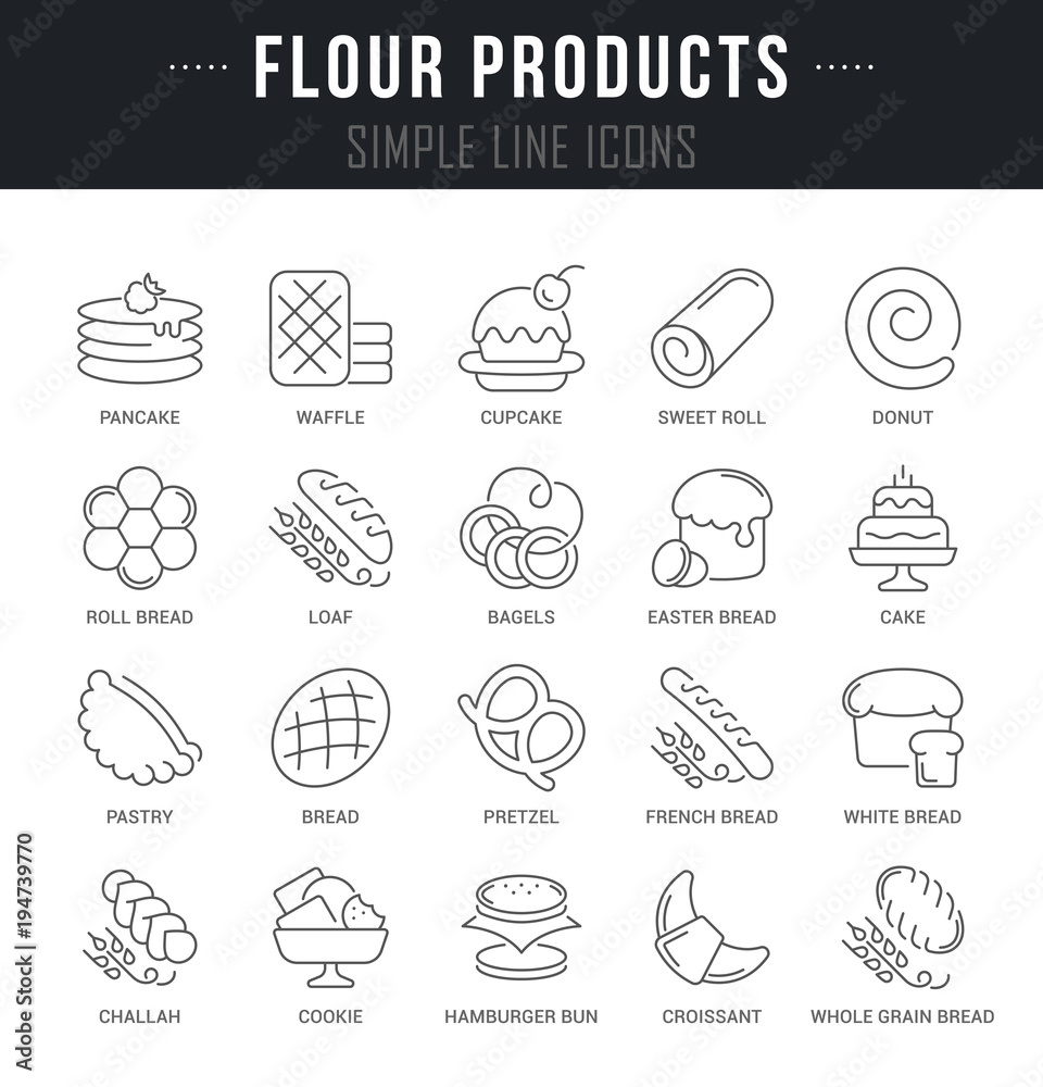 Set Vector Line Icons of Flour Products.