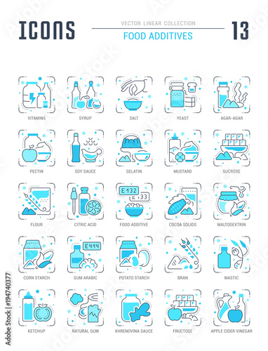 Set Blue Line Icons of Food Additives.