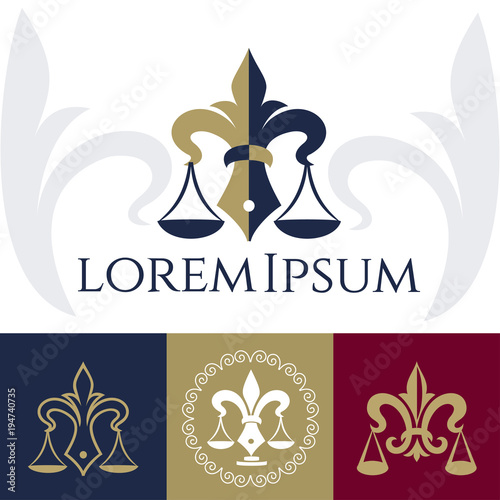 scales law set. Justice scales icon. Law balance symbol. Libra in flat design. Lawyer services. Vector illustration. heraldry