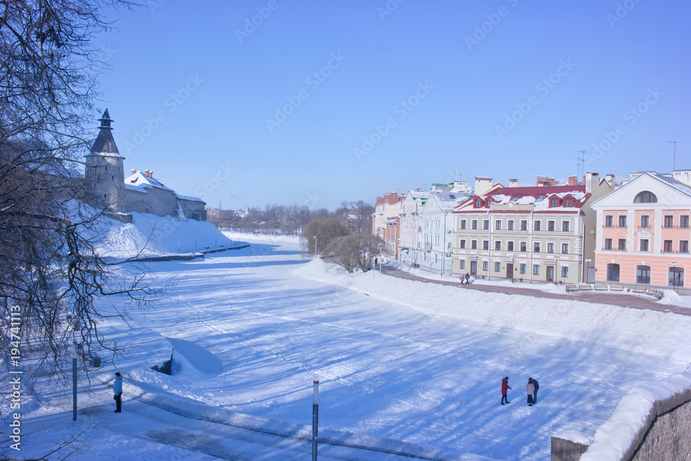 Fototapeta premium Pskov. Pskova River. Soviet embankment
