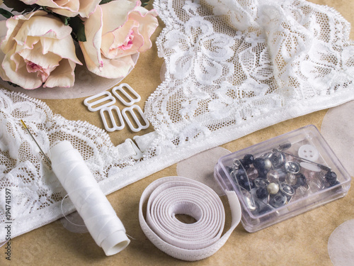 Foto Tools and materials for sewing lace lingerie