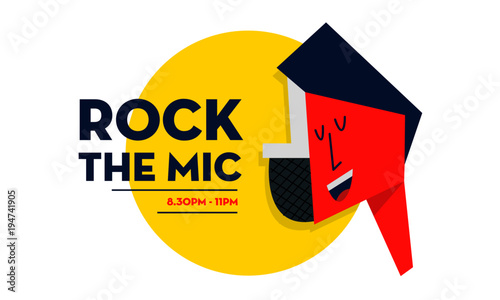 Man and Mic Concept. Vector illustration. Rock the Mic concept for live music, poetry, comedy show, karaoke, speech.