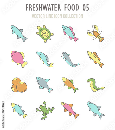 Set of Retro Icons of Freshwater Food