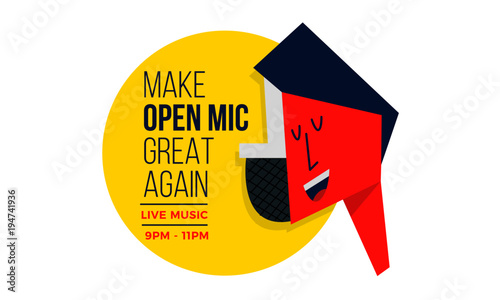 Open Mic Concept for Stand Up Night. Man and Mic Vector illustration.