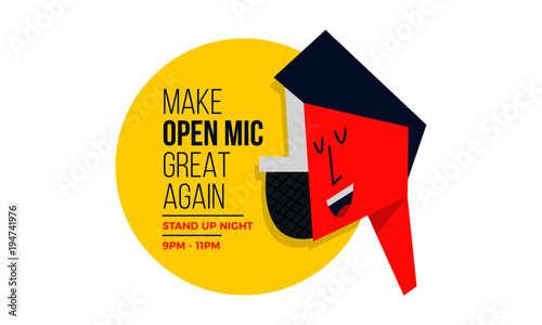 Open Mic Concept for Live Music. Man and Mic Vector illustration.