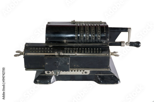ancient mechanical calculator (arithmometer) isolated