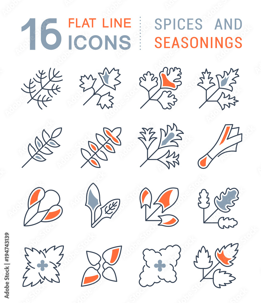 Set Vector Line Icons of Greenery Set Vector Line Icons of Greenery