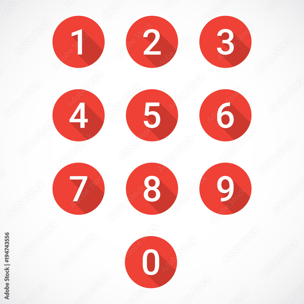Set of red number icons Set of red number icons