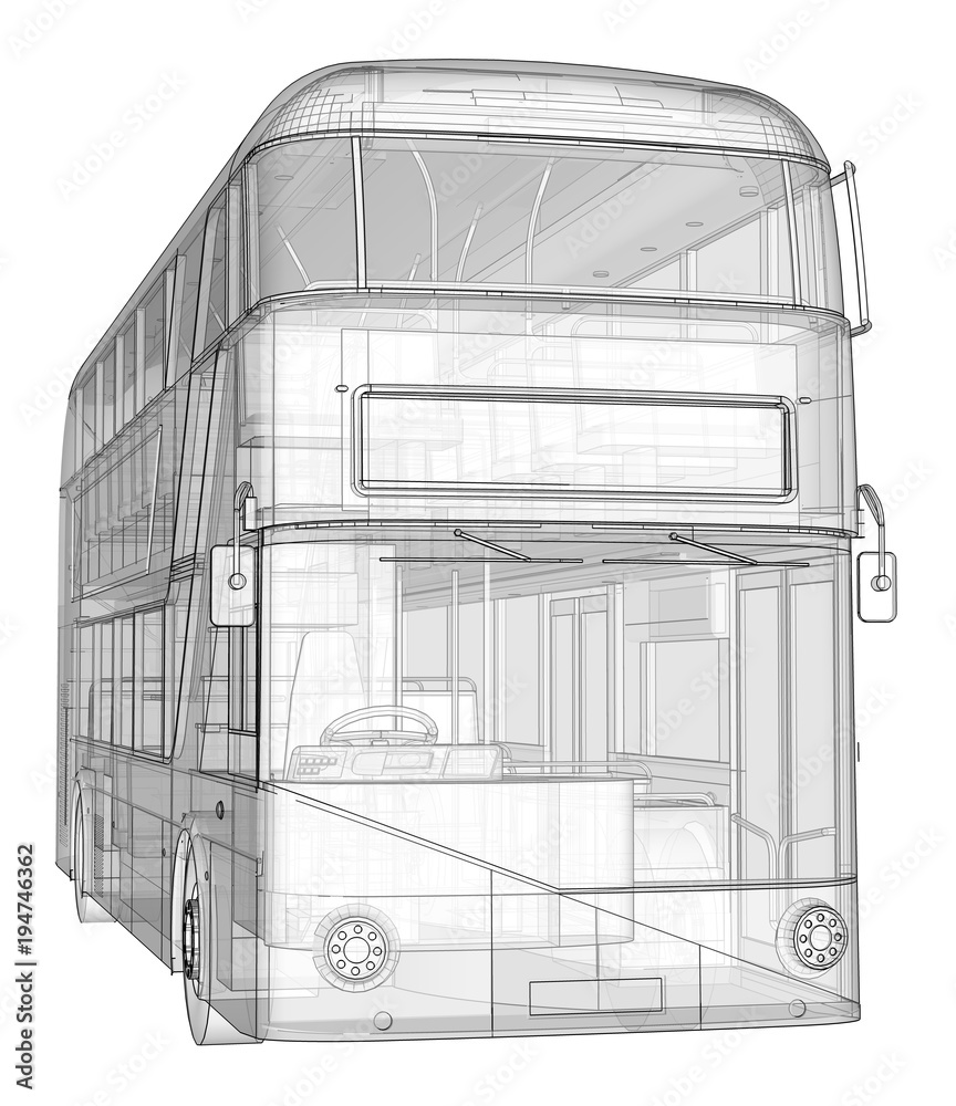 A double-decker bus, a translucent casing under which many interior ...