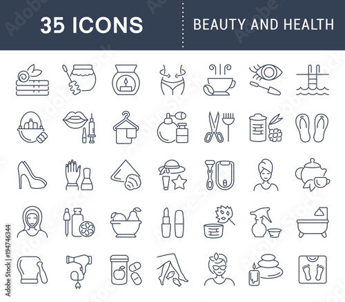 Set Vector Line Icons of Beauty and Health