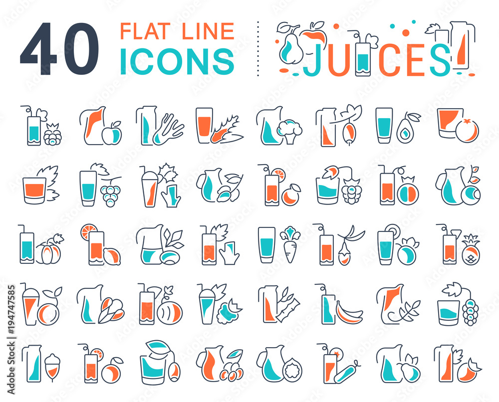 Set Vector Line Icons of Juices. Set Vector Line Icons of Juices.