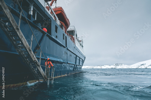 Approaching Expedition Vessel - Antarctica photo