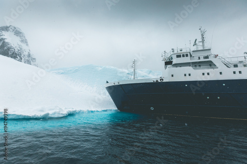 Ship landing on frozen Shore - Antarctica