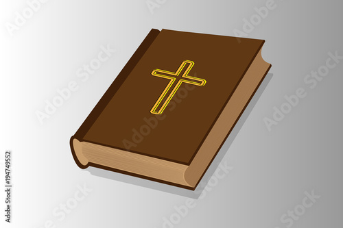 Holy book, Book with cross - vector illustration - brown and yellow