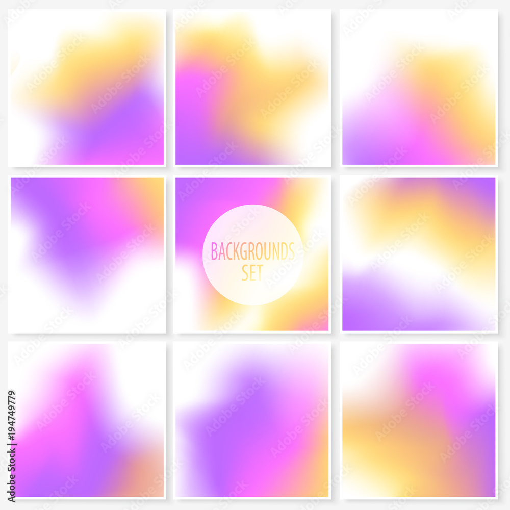 Blur backgrounds set smooth elegant colors violet yellow