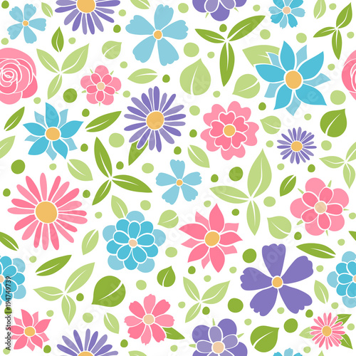 Spring background - seamless pattern with flowers. Vector.