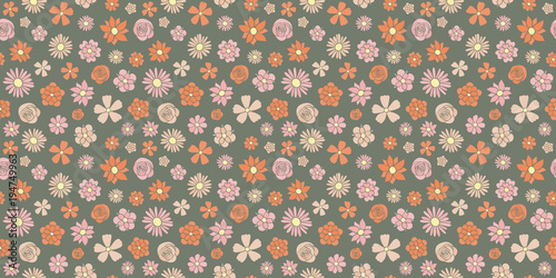 Pastel coloured texture with cute flowers - seamless background. Vector..