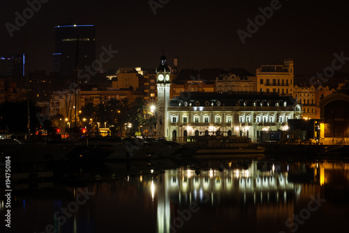 Port authority building in Valencia at night
