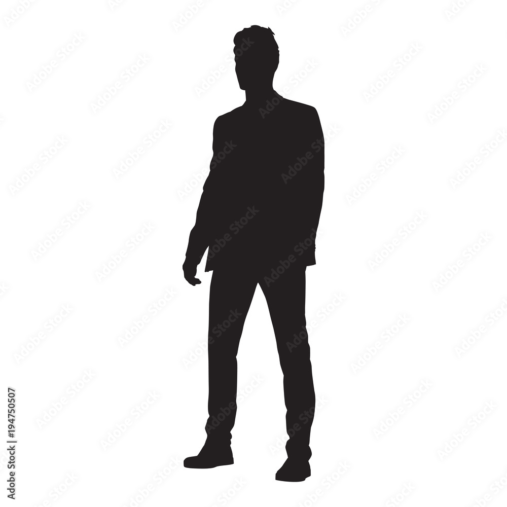 Business man standing, isolated vector silhouette