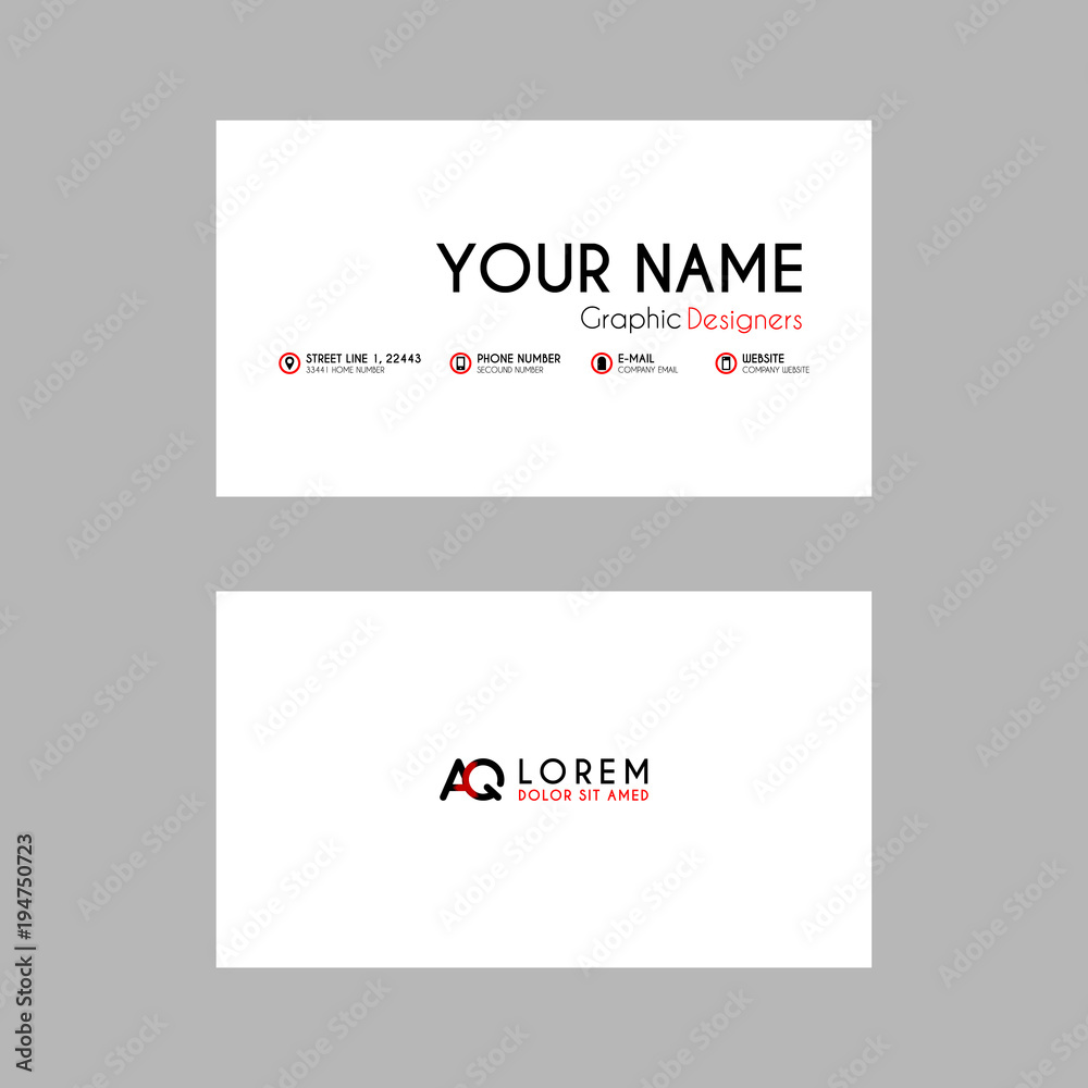 Modern Creative Business Card Template with AQ ribbon Letter Logo Modern Creative Business Card Template with AQ ribbon Letter Logo