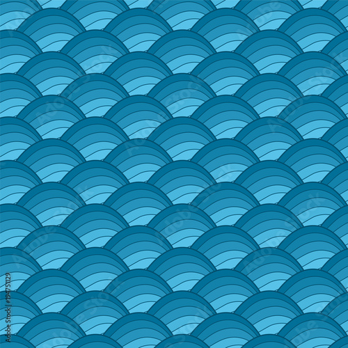 Drawn seamless pattern with blue waves