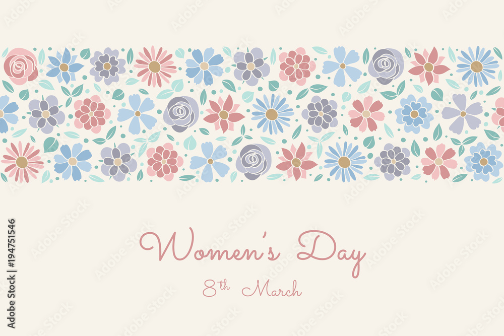 Happy Women's Day - vintage card with cute flowers. Vector.