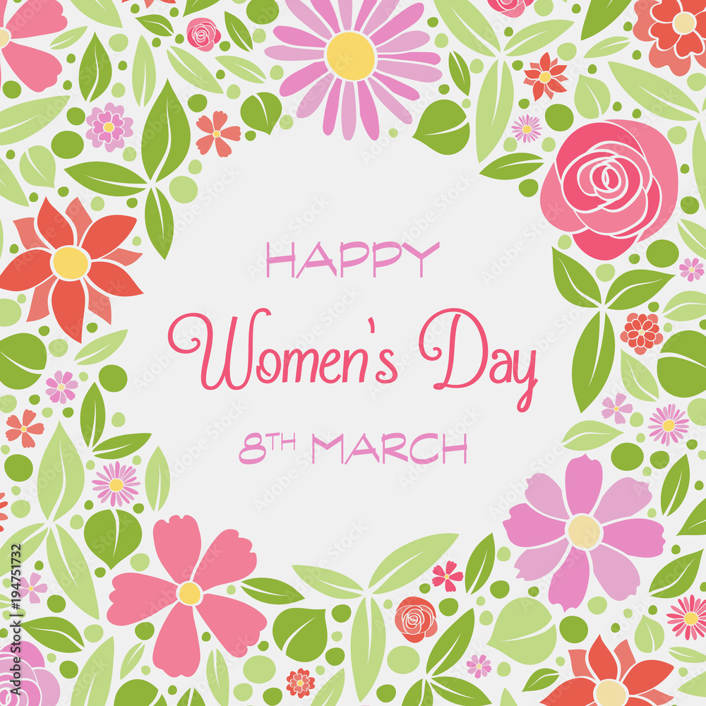 Women's Day - concept of a card with hand drawn flowers. Vector. Women's Day - concept of a card with hand drawn flowers. Vector.