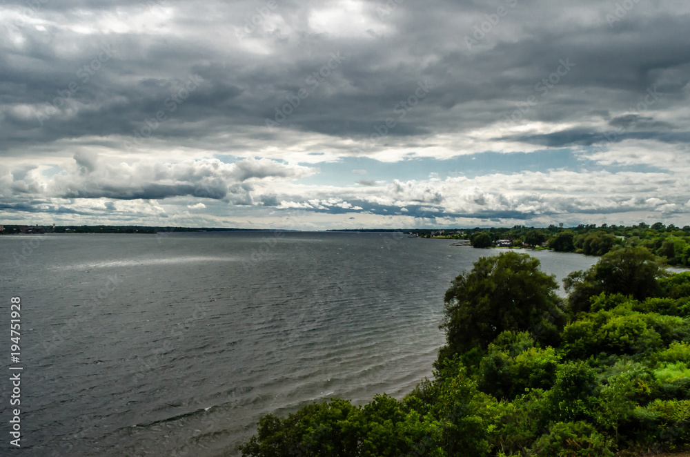 Overhead view of St. Lawrence River Ontario coastline