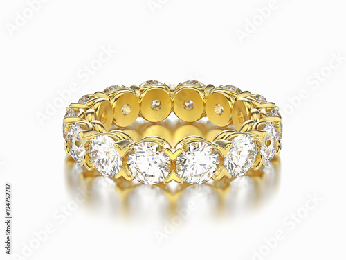 3D illustration yellow gold diamond eternity ring