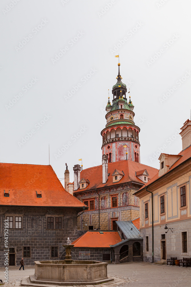 The highest tower in the castle. Cesky Krumlov. Czech Republic. Europe.