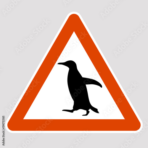 penguin black silhouette road sign vector illustration