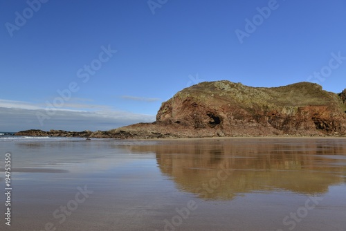 Plemont Bay, Jersey, U.K. Picturesque natural beach in Winter.