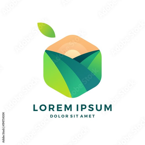 agriculture green box nature cube fruit leaf logo vector download