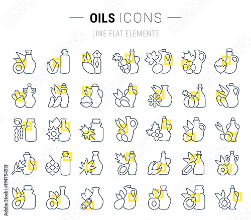 Set Vector Line Icons of Oils