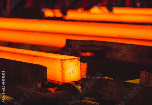 Hot billet (bloom) continuous casting, also called strand casting photo