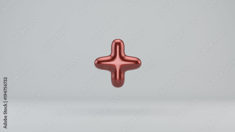 Obraz premium Glossy paint number plus sign. 3D render of bubble font with glint isolated on white background