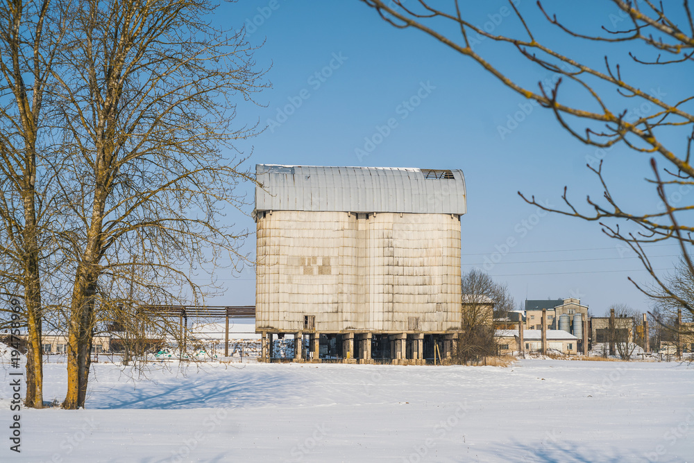 Abandoned soviet slate warehouse in winter Abandoned soviet slate warehouse in winter