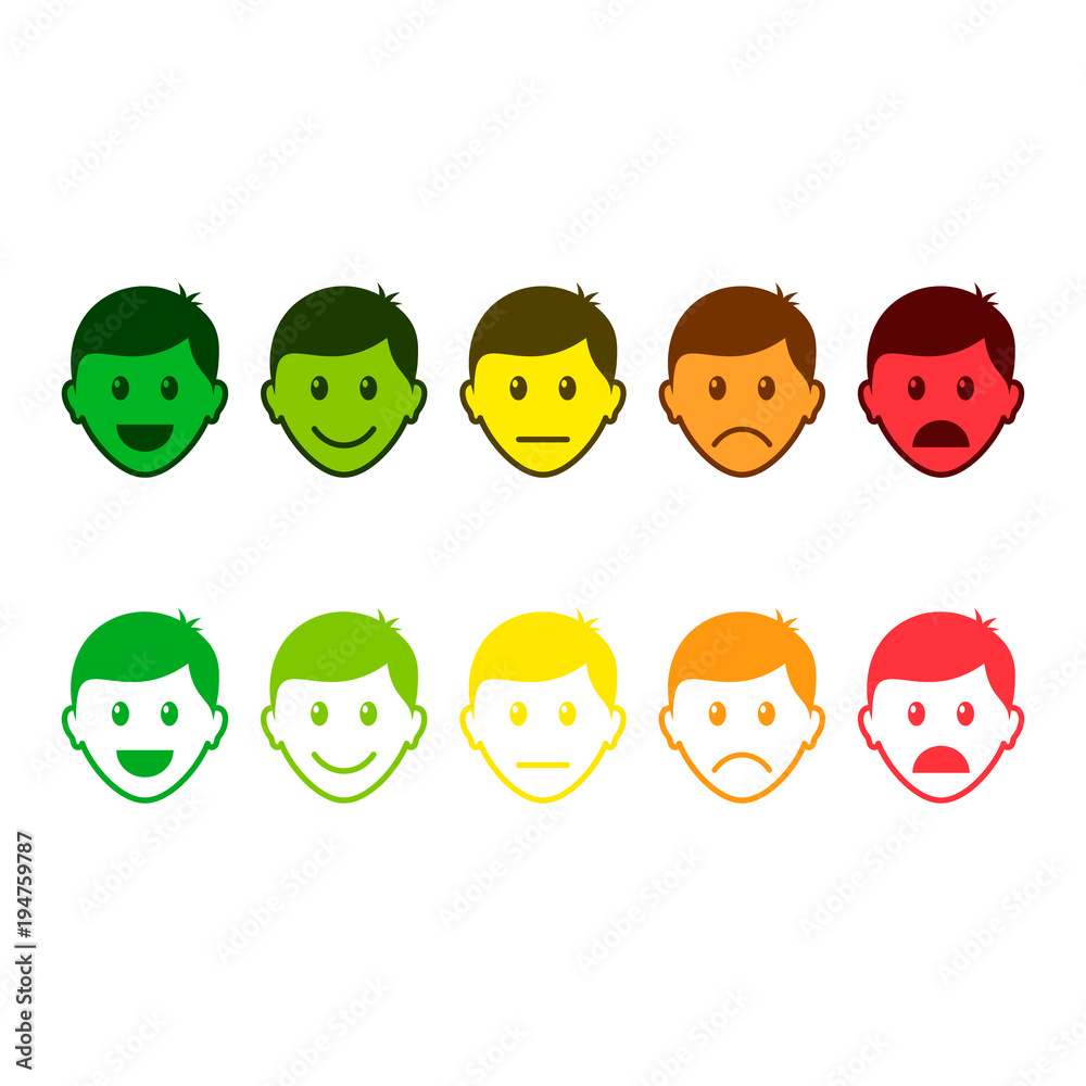 Feedback icon set, man head with different mood. Emoticon evaluation icon. Vector Feedback icon set, man head with different mood. Emoticon evaluation icon. Vector