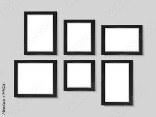 Picture frames wall photo gallery mock up vector black