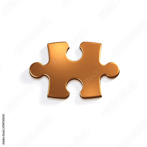 Bronze Puzzle Piece of Jigsaw. 3D Render Illustration