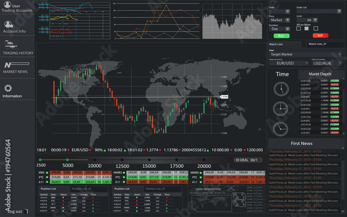 Infographic dashboard template with flat design graphs and charts. Information Graphics elements