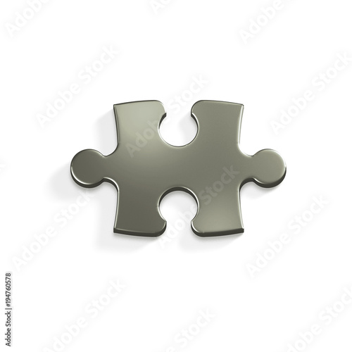 Silver Puzzle Piece of Jigsaw. 3D Render Illustration