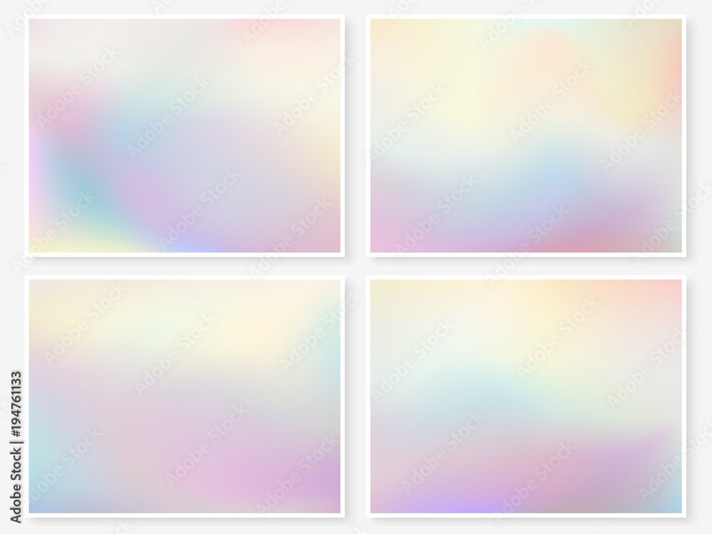 Holographic backgrounds. Holography textures set. Hologram. Blurs collection. Modern. Stylish. Backdrop. Smooth blur. Trendy wallpapers. Textures for web design, business printed products.