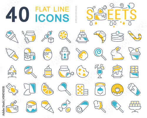 Set Vector Line Icons of Sweets