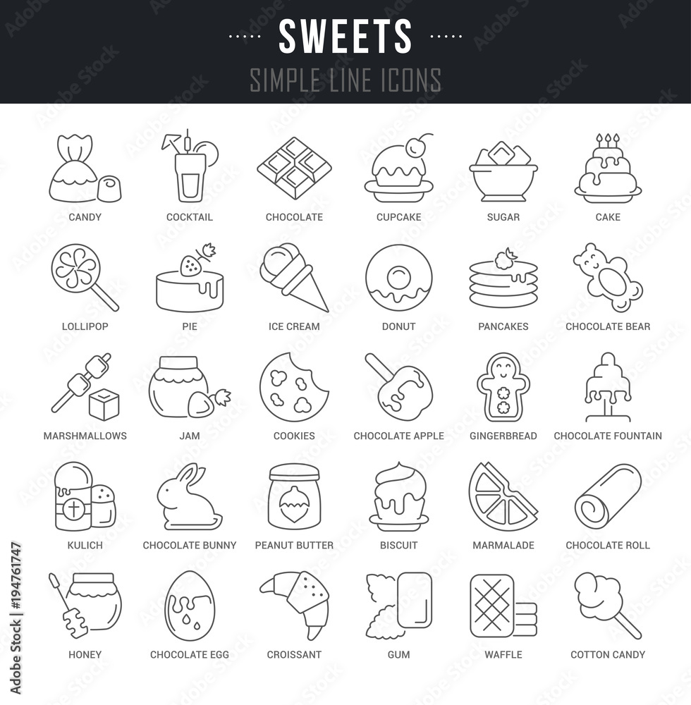 Set Vector Line Icons of Sweets.