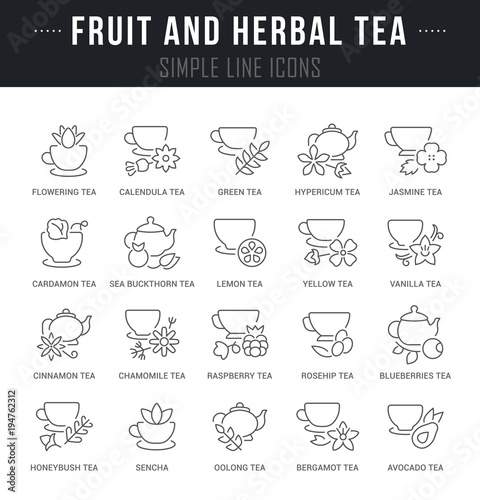 Set Vector Line Icons of Fruit and Herbal tea.