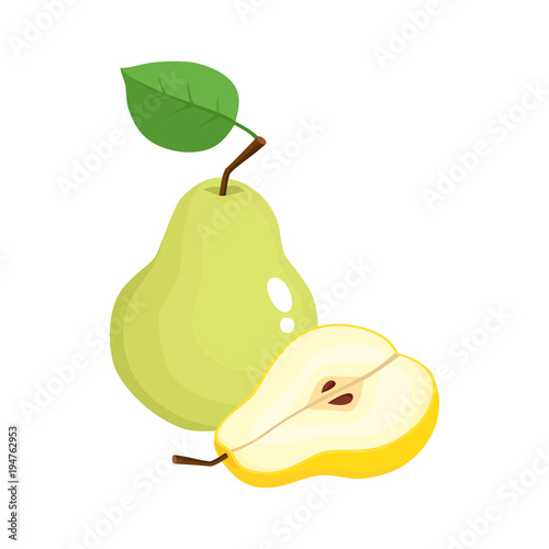 Bright vector illustration of juicy pears isolated on white.