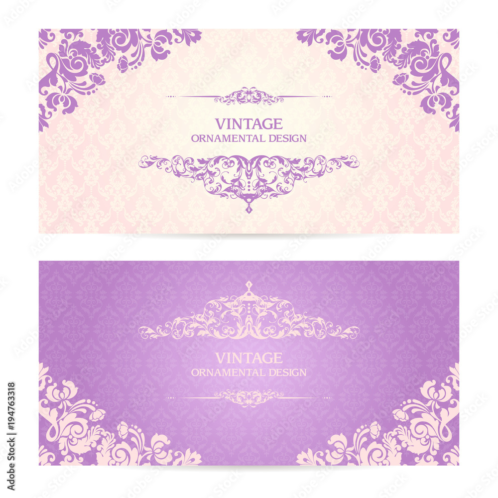 Vintage set of template ornamental borders and patterned background. Elegant lace wedding invitation design, Greeting Card, banner.